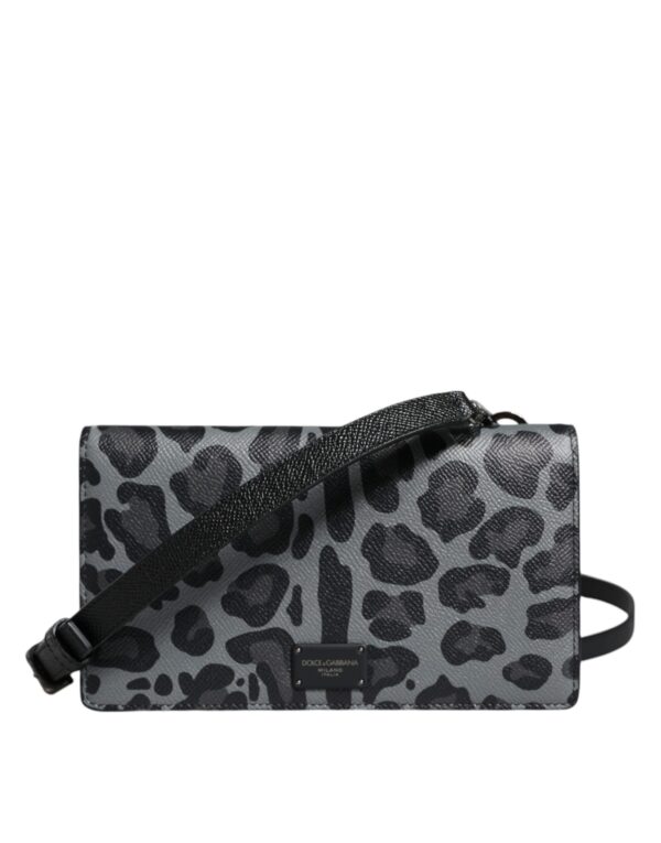 Dolce & Gabbana Black Gray Leopard Leather Bifold Card Slot Crossbody Bag - Image 3