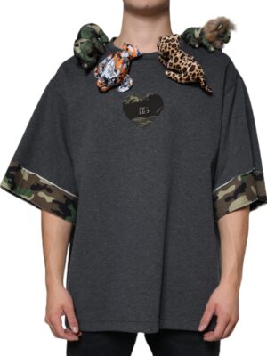 Dolce & Gabbana Gray Camouflage Animal Stuff Cotton T-shirt