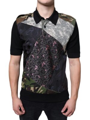 Dolce & Gabbana Multicolor Camouflage Patchwork Silk Polo T-shirt