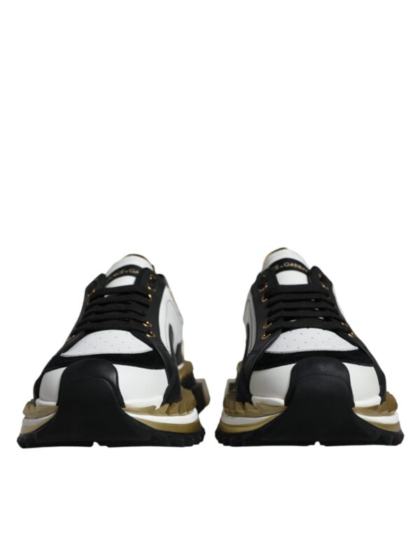 Dolce & Gabbana White Gold Black Leather SUPER KING Sneakers Shoes - Image 2