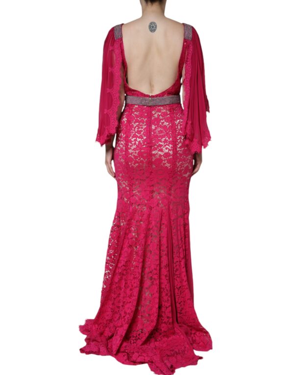 Dolce & Gabbana Pink Lace Crystal Sheath Long Gown Dress - Image 4
