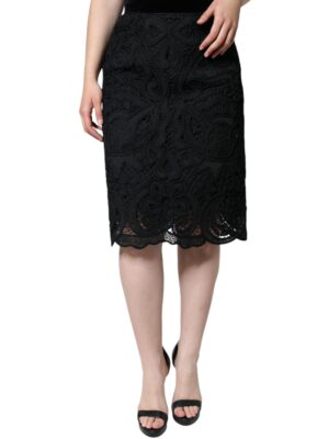 Dolce & Gabbana Black Floral Lace High Waist Pencil Cut Skirt