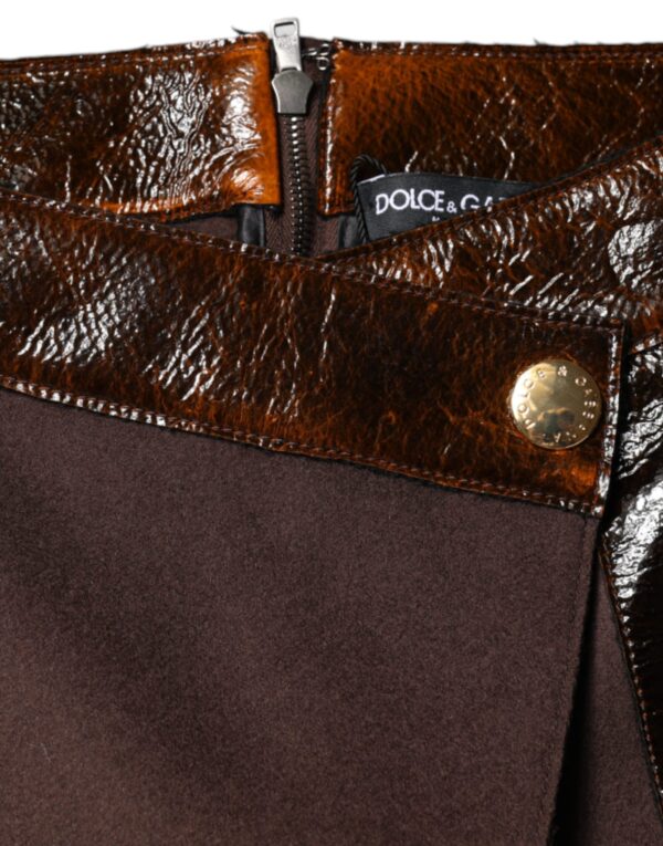 Dolce & Gabbana Brown Virgin Wool Mid Waist A-line Mini Skirt - Image 6
