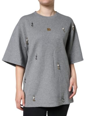 Dolce & Gabbana Gray Cotton Blend Embellished Tee T-shirt