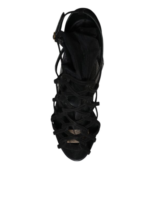 Dolce & Gabbana Black Tulle Stretch Heels Sandals Shoes - Image 6