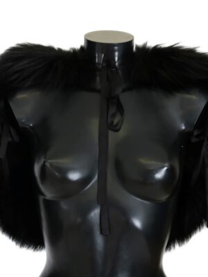 Dolce & Gabbana Elegant Black Silver Fox Fur Wrap Scarf