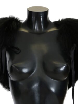 Dolce & Gabbana Elegant Black Silver Fox Fur Scarf
