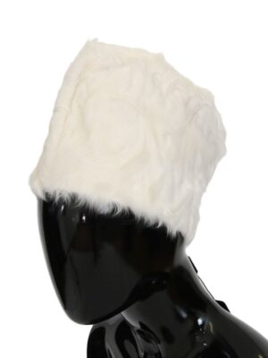 Dolce & Gabbana Elegant White Fur Beanie Luxury Winter Hat