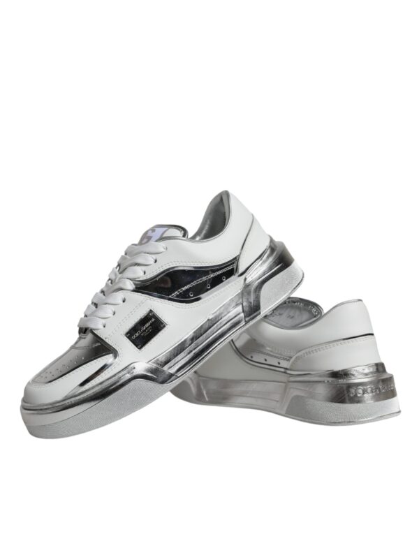 Dolce & Gabbana White Silver Leather Low Top Sneakers Shoes - Image 7