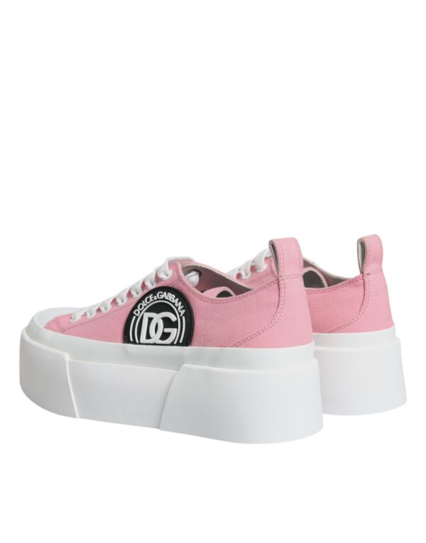 Dolce & Gabbana Pink White Canvas Logo Low Top Sneakers Shoes - Image 5
