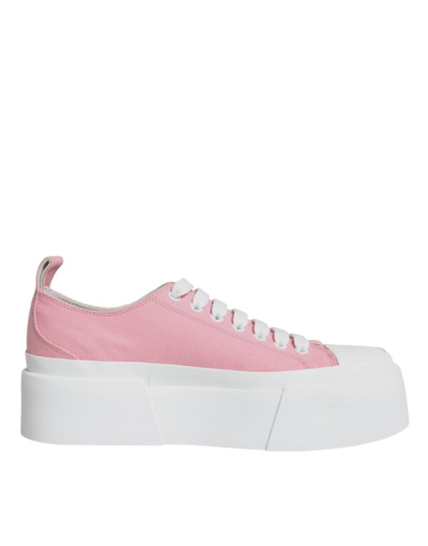 Dolce & Gabbana Pink White Canvas Logo Low Top Sneakers Shoes - Image 7