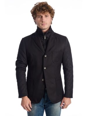 Roberto Pepe Luxury Black Wool Men Jacket