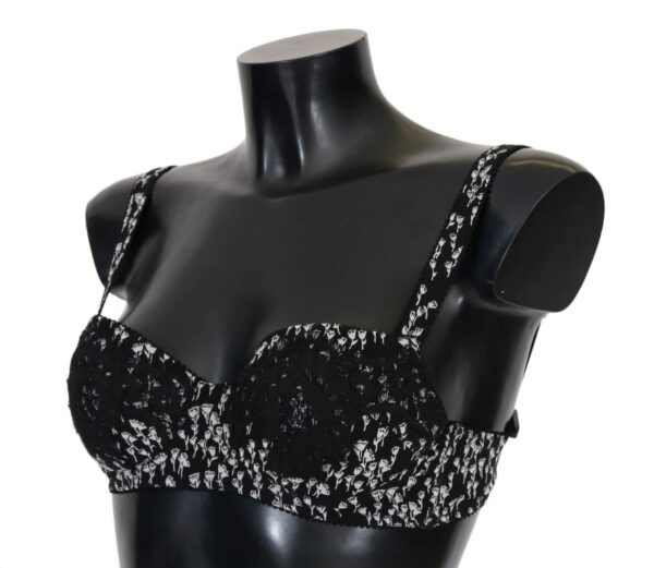 Dolce & Gabbana Elegant Black Floral Lace Silk Bra - Image 2