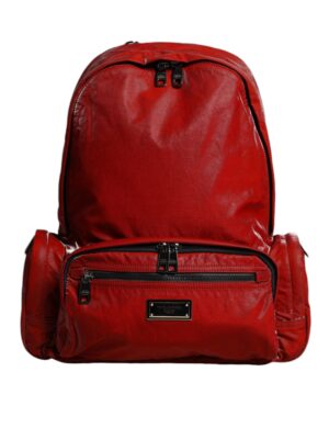 Dolce & Gabbana Red Patent Leather Logo Plaque Backpack Bag
