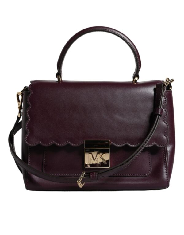 Michael Kors Purple Leather Logo Plaque Crossbody MINDY Satchel Bag - Image 3