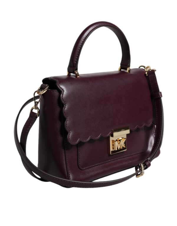 Michael Kors Purple Leather Logo Plaque Crossbody MINDY Satchel Bag - Image 4
