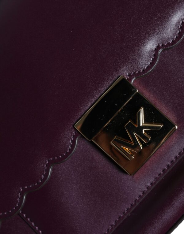 Michael Kors Purple Leather Logo Plaque Crossbody MINDY Satchel Bag - Image 8