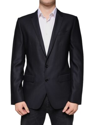 Dolce & Gabbana Dark Blue Wool Single Breasted Dress Coat Blazer