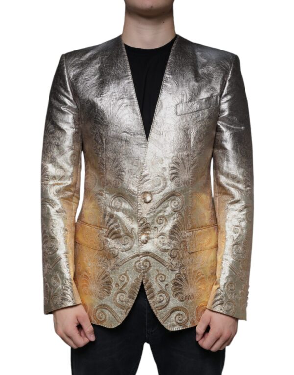 Dolce & Gabbana Gold Jacquard Single Breasted Dress Blazer - Image 2