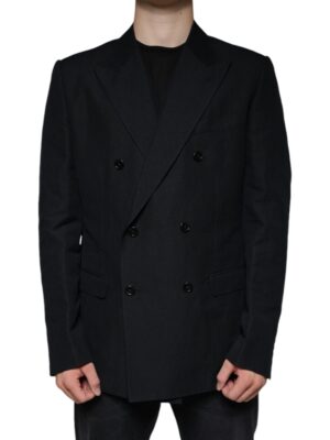 Dolce & Gabbana Black Linen Double Breasted Dress Blazer