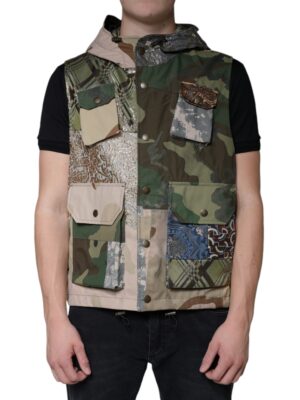Dolce & Gabbana Multicolor Patchwork Hooded Vest Jacket