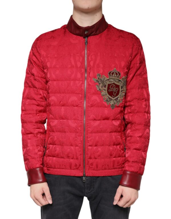 Dolce & Gabbana Red Quilted Bomber Gold Crown Logo Jacket - Image 2