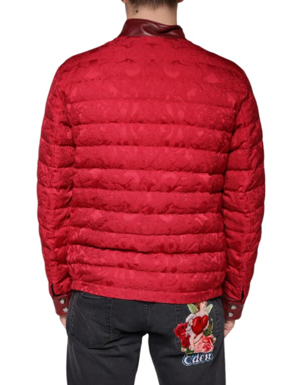 Dolce & Gabbana Red Quilted Bomber Gold Crown Logo Jacket - Image 4
