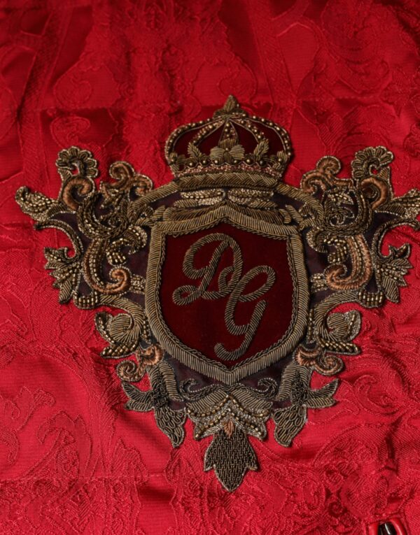Dolce & Gabbana Red Quilted Bomber Gold Crown Logo Jacket - Image 8