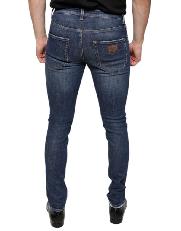 Dolce & Gabbana Dark Blue Washed Cotton Skinny Denim Jeans - Image 4