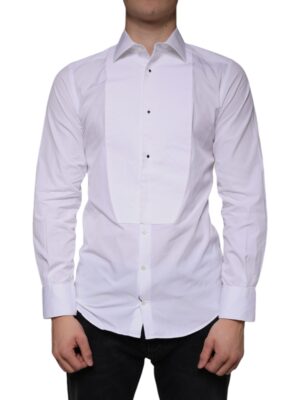 Dolce & Gabbana White Bib Cotton Poplin GOLD Men Formal Shirt