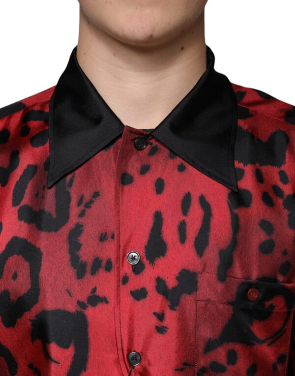 Dolce & Gabbana Red Leopard Silk Button Down Casual Shirt - Image 5