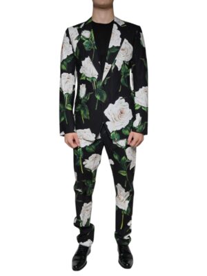 Dolce & Gabbana Black Rose Cotton Men Formal 2 Piece Suit