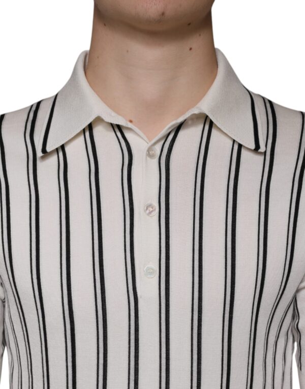 Dolce & Gabbana White Black Stripe Polo Short Sleeve T-shirt - Image 5