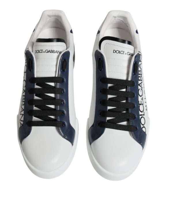 Dolce & Gabbana White Blue Leather Crown Milano Sneakers Shoes - Image 3
