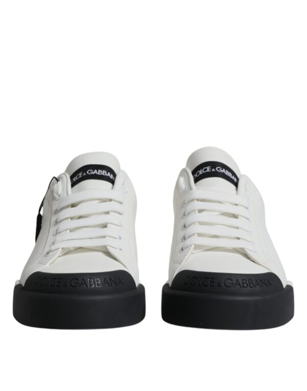 Dolce & Gabbana White Black Leather Logo Portofino Sneaker Shoes - Image 2