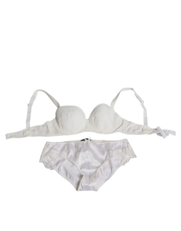 Dolce & Gabbana White Silk Stretch Panty Balconette Bra Underwear - Image 2