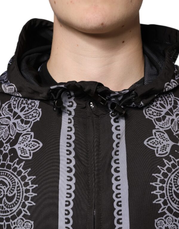 Dolce & Gabbana Black Bandana Hooded Full Zip Bomber Jacket - Image 5