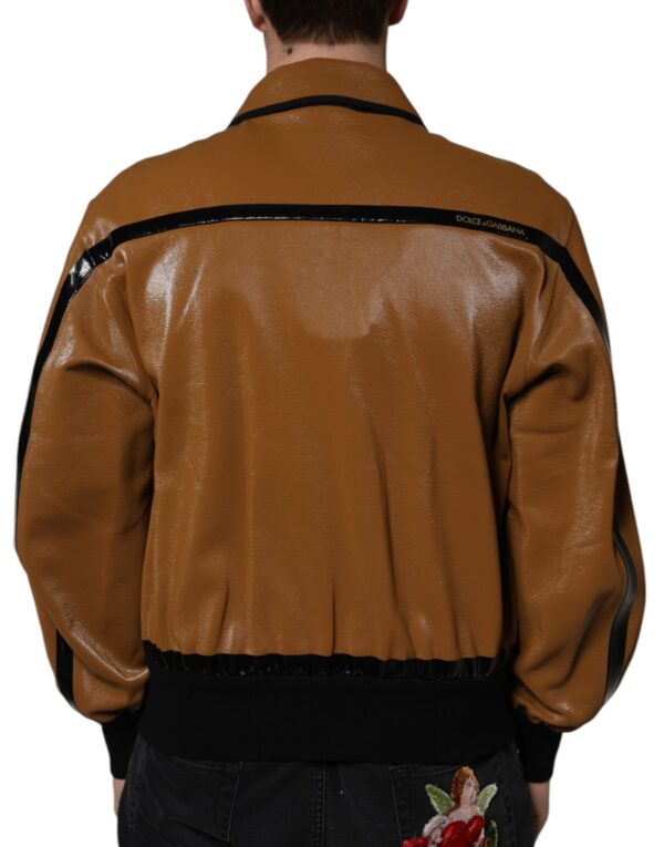 Dolce & Gabbana Brown Leather Full Zip Men Bomber Jacket - Image 4