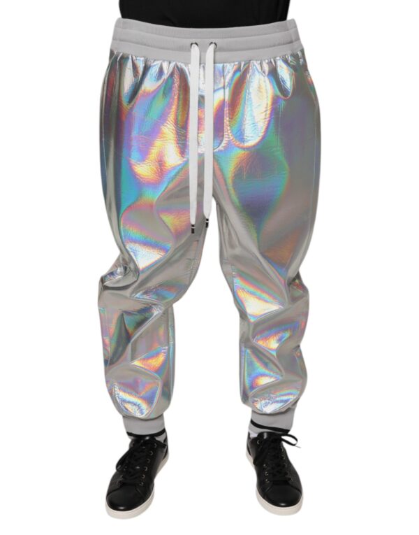 Dolce & Gabbana Silver Iridescent Men Jogger Sweatpants Pants - Image 2