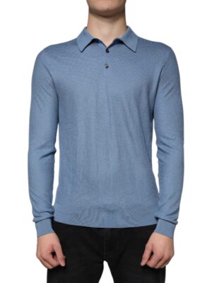 Dolce & Gabbana Sky Blue Silk Collared Men Pullover Sweater