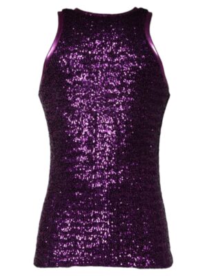 Dolce & Gabbana Purple Sequin Round Neck Sleeveless T-shirt