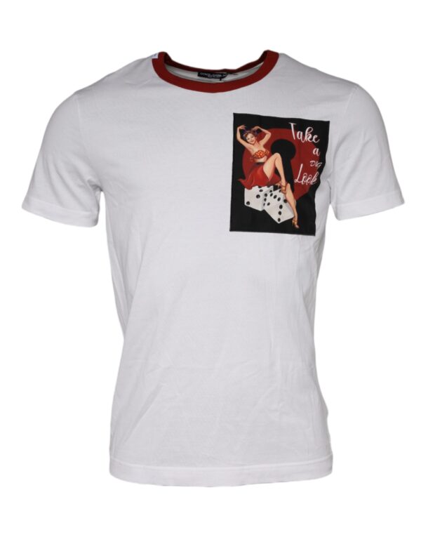 Dolce & Gabbana White Graphic Print Cotton Crew Neck T-shirt - Image 2