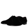 Dolce & Gabbana Black Velvet Leather Lace Up Derby Shoes - Image 4
