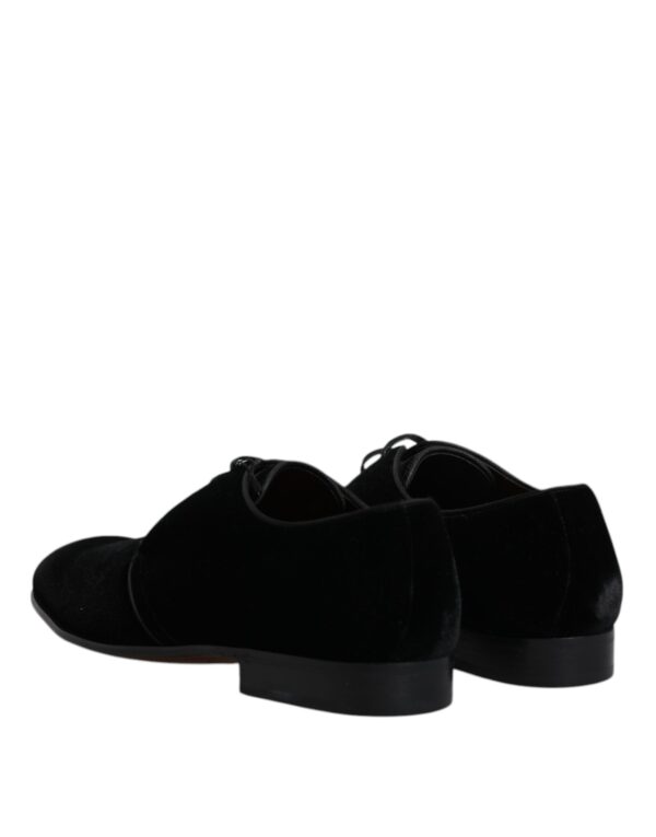 Dolce & Gabbana Black Velvet Leather Lace Up Derby Shoes - Image 5