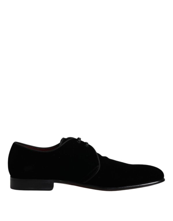 Dolce & Gabbana Black Velvet Leather Lace Up Derby Shoes - Image 7