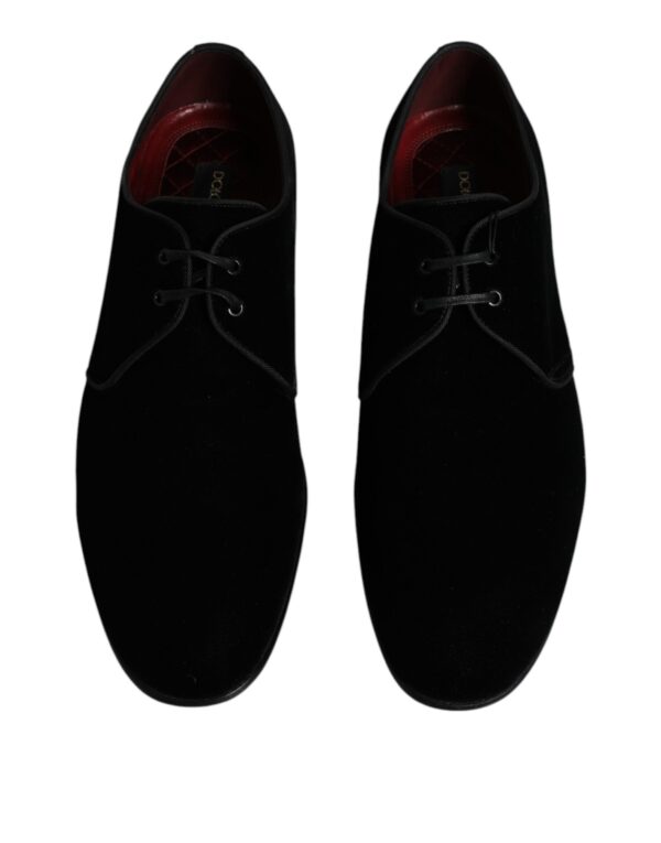 Dolce & Gabbana Black Velvet Leather Lace Up Men Derby Shoes - Image 3