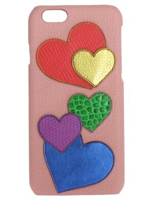 Dolce & Gabbana Chic Pink Leather Heart-Embellished Phone Cover