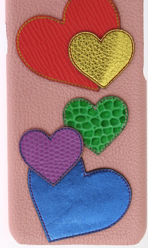 Dolce & Gabbana Chic Pink Leather Heart-Embellished Phone Cover - Image 5