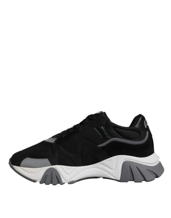 Versace Black Leather Neoprene Chunky Low Top Sneakers Squalo Shoes - Image 5