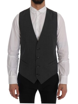 Dolce & Gabbana Elegant Striped Gray Waistcoat Vest